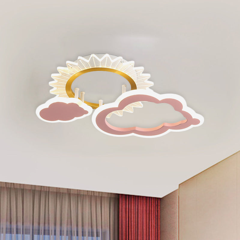 Rainbow Cloud Led Pink Flushmount For Child’s Bedroom