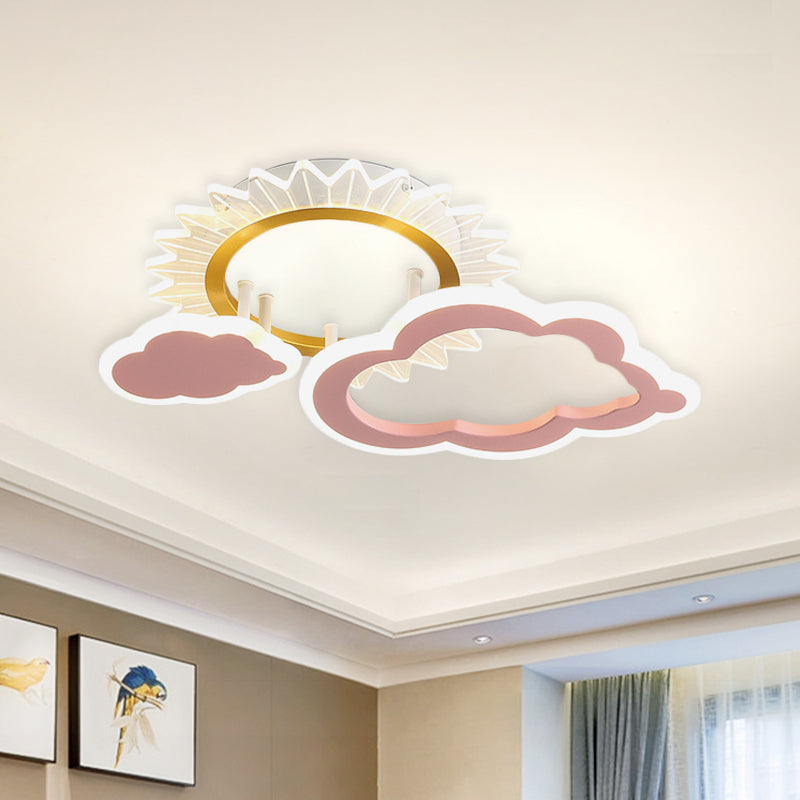 Rainbow Cloud Led Pink Flushmount For Childs Bedroom