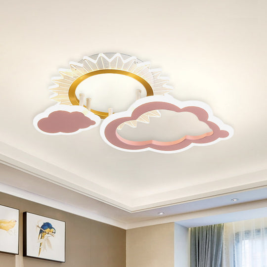 Rainbow Cloud Led Pink Flushmount For Childs Bedroom
