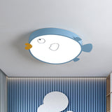 Macaron Blue/Pink Led Bedroom Flush Light With Bird Acrylic Shade - Mount Fixture