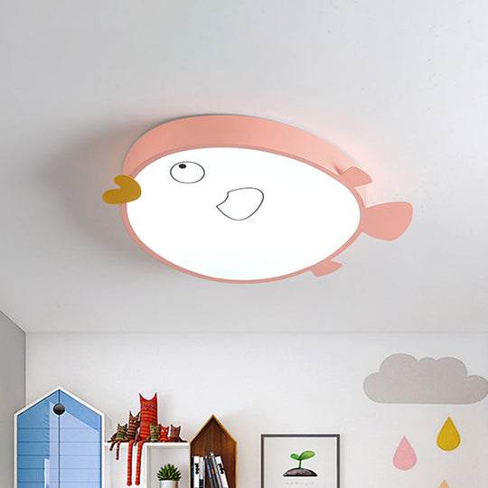 Macaron Blue/Pink Led Bedroom Flush Light With Bird Acrylic Shade - Mount Fixture
