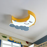 Yellow Moon And Cloud Led Flush Ceiling Light - Cartoon Metal Fixture