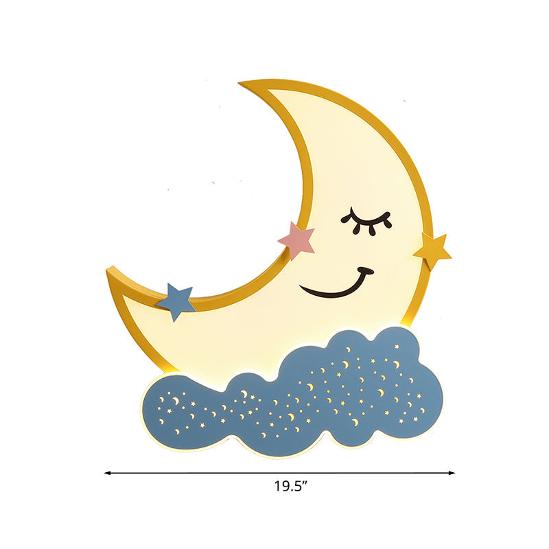 Yellow Moon And Cloud Led Flush Ceiling Light - Cartoon Metal Fixture