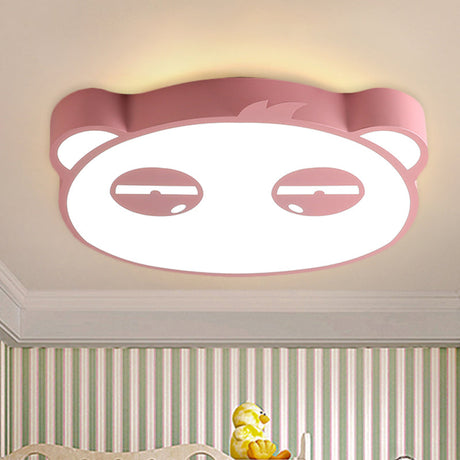 Kids Bedroom Cartoon Led Ceiling Light With Panda Shape Acrylic Shade And Pink/Green/Blue Finish