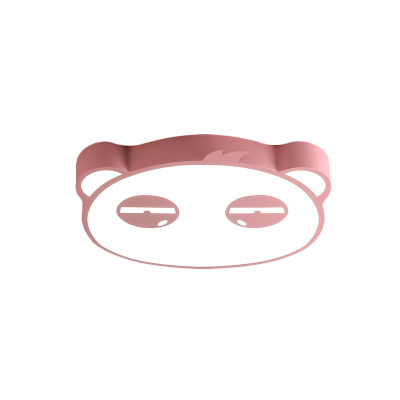 Kids Bedroom Cartoon Led Ceiling Light With Panda Shape Acrylic Shade And Pink/Green/Blue Finish