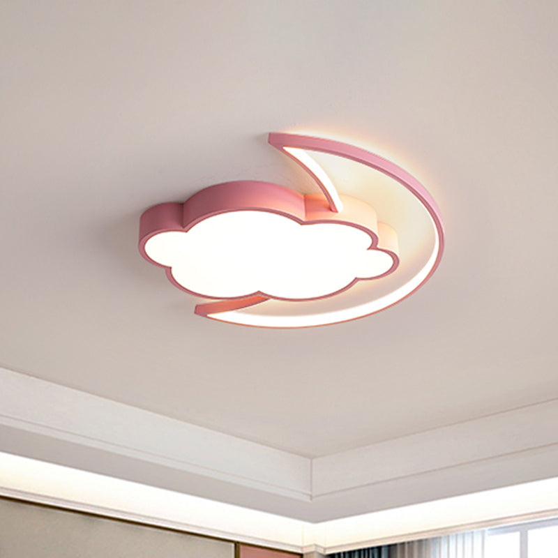 Kid’s Led Moon And Cloud Flushmount Ceiling Light In Blue/Pink Pink