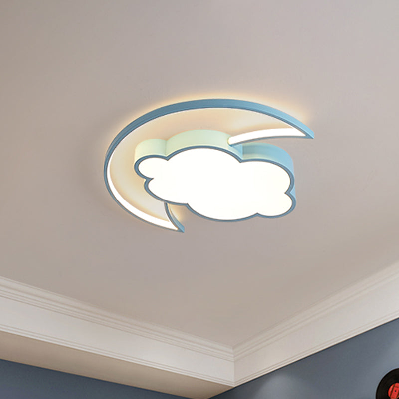 Kids Led Moon And Cloud Flushmount Ceiling Light In Blue/Pink Blue