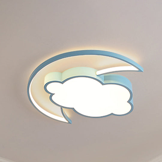 Kids Led Moon And Cloud Flushmount Ceiling Light In Blue/Pink