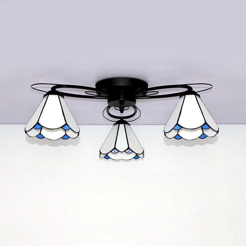 Retro Geometric Flushmount Ceiling Light With Stained Glass - White/Sky Blue/Clear/Dark Blue