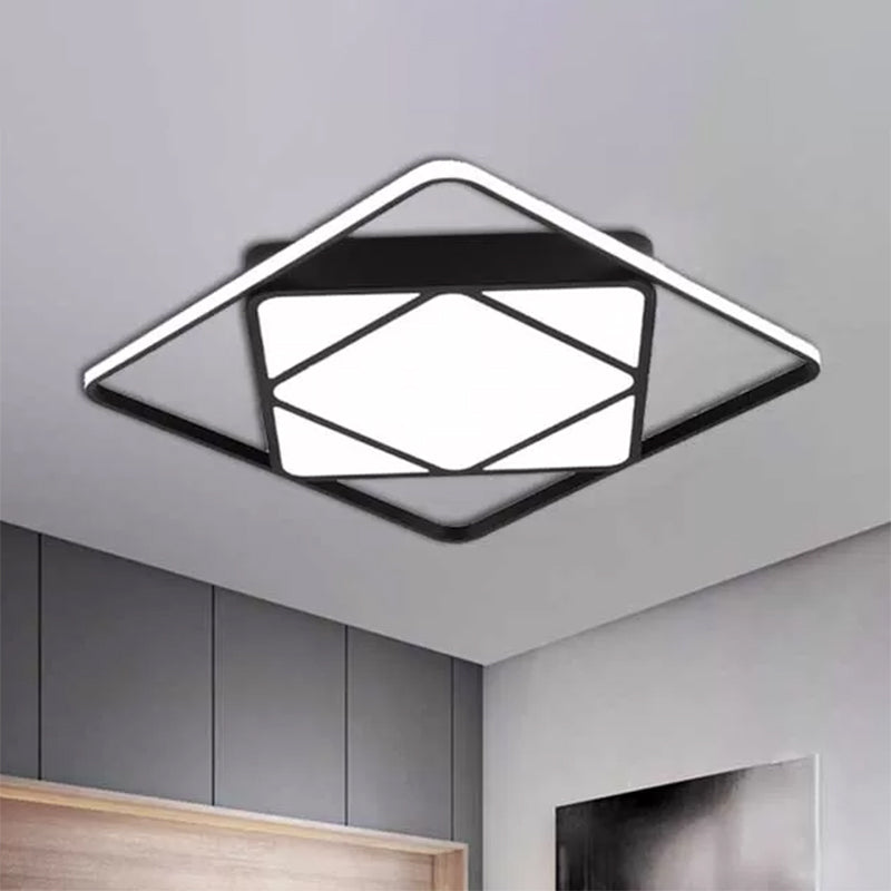 Modern Metal Rhombus Flush Mount Ceiling Light For Bedroom - Led White/Black Warm/White