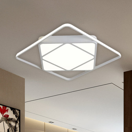 Modern Metal Rhombus Flush Mount Ceiling Light For Bedroom - Led White/Black Warm/White