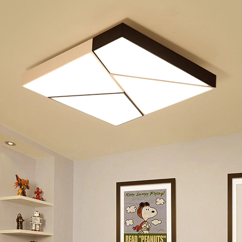 Modern Metal Led Flush Mount Light | Black & White Rectangular Ceiling Fixture Warm/White Acrylic