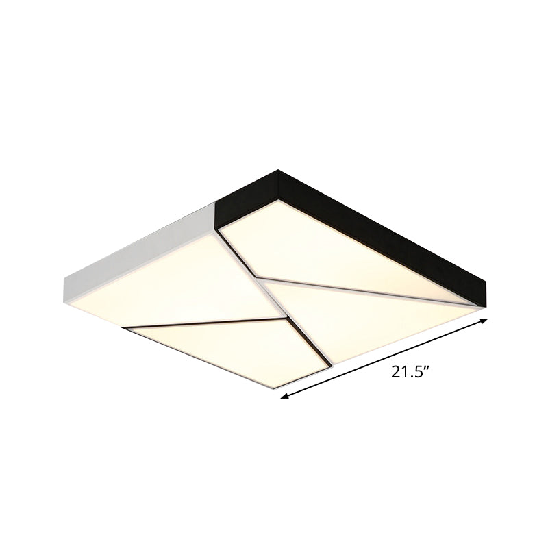 Modern Metal Led Flush Mount Light | Black & White Rectangular Ceiling Fixture Warm/White Acrylic