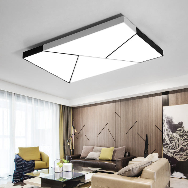 Modern Metal Led Flush Mount Light | Black & White Rectangular Ceiling Fixture Warm/White Acrylic