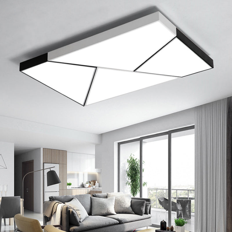 Modern Metal Led Flush Mount Light | Black & White Rectangular Ceiling Fixture Warm/White Acrylic