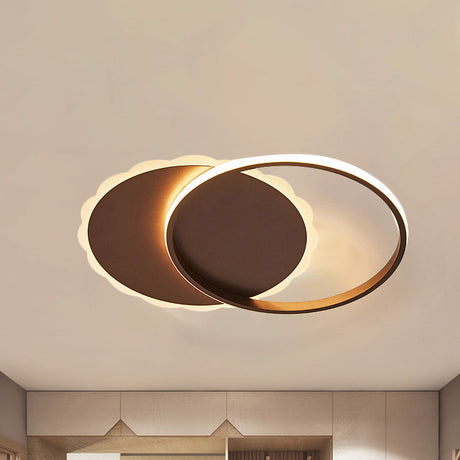 Sleek Moon Led Semi Flush Ceiling Light Fixture In White/Coffee Brown With Multiple Lighting Options