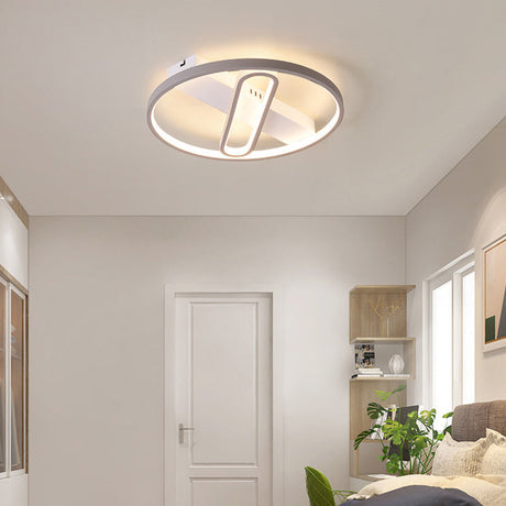 Geometric Flush Mount Ceiling Light In Metal Grey - Modern Led Lamp (Warm/White Light) 16.5/20.5