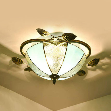 Retro Style Stained Glass Ceiling Light Fixture - Bowl-Shaped 3 Bulbs Flushmount