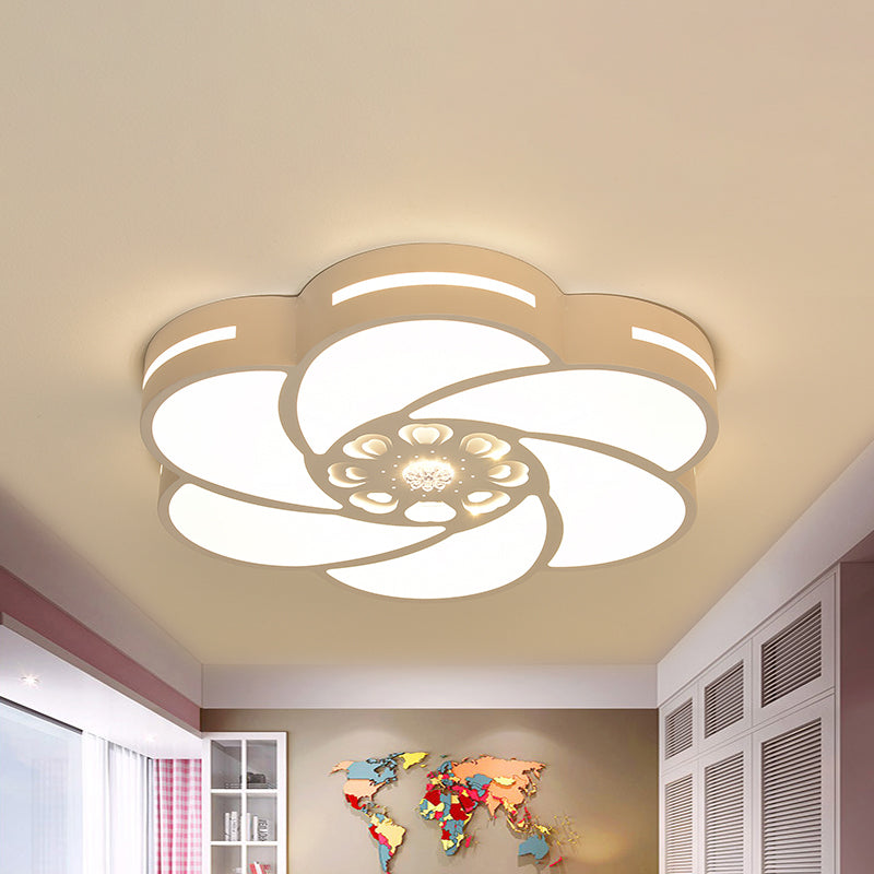 Contemporary Led Iron Flush Mount Ceiling Lamp With Spiral Flower Design - White