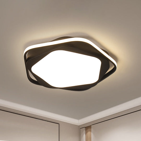 Minimalist Led Bedroom Ceiling Flush Mount Light - Black Finish With White/Warm Pentagon Acrylic