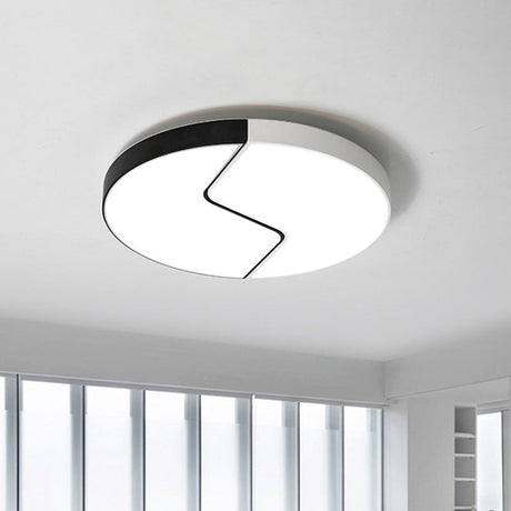 Nordic Led Ceiling Flush Lamp With Acrylic Shade And Black/White Finish In White/Warm Light