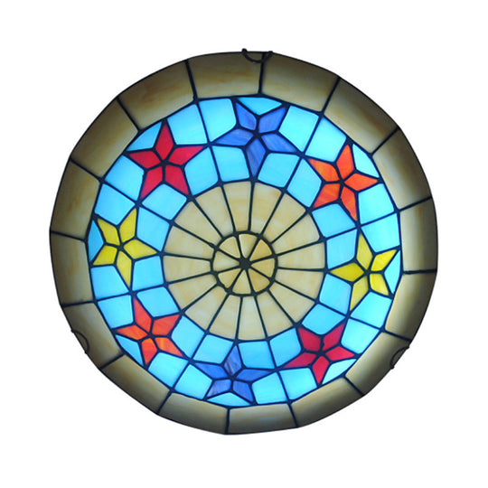12’/16’ Retro Style Stained Glass Ceiling Light With Star Pattern