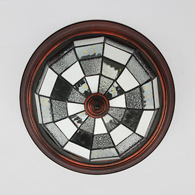 Lodge Stained Glass Bowl Ceiling Light Fixture - 1 Bulb Flushmount In Blue & White