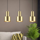 Retro Brass Drum Pendant Light - Metal 1-Light Ceiling Lamp For Living Room