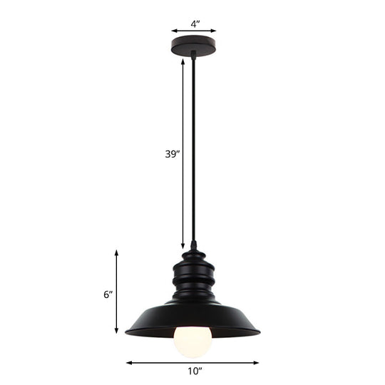 Industrial Style Black Pendant Light With Metal Barn Lampshade - Perfect For Balcony Hanging