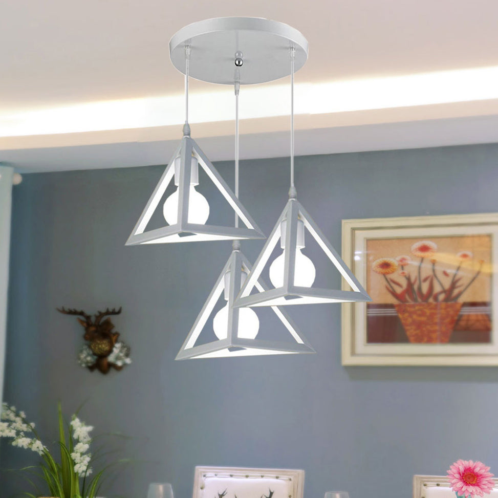 Retro Industrial Hanging Lamp With Wire Guard And Canopy In Black/White - 3 Heads Pendant Lighting
