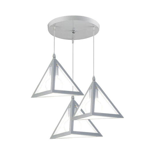 Retro Industrial Hanging Lamp With Wire Guard And Canopy In Black/White - 3 Heads Pendant Lighting