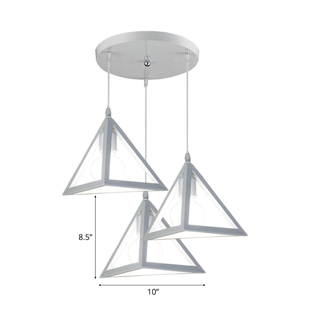 Retro Industrial Hanging Lamp With Wire Guard And Canopy In Black/White - 3 Heads Pendant Lighting