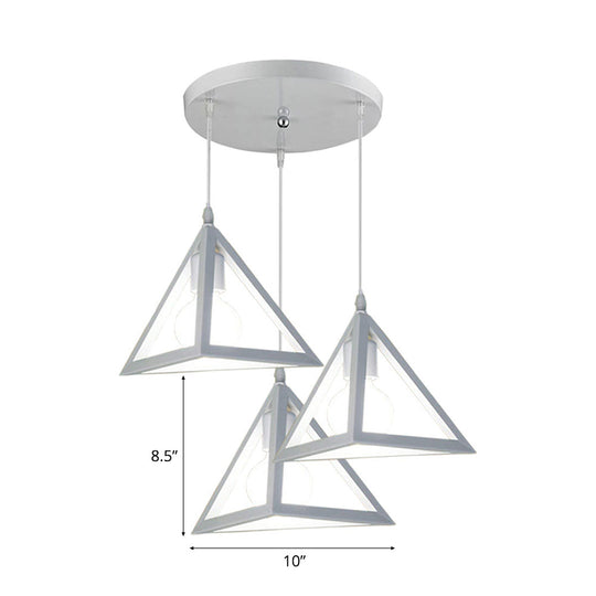 Retro Industrial Hanging Lamp With Wire Guard And Canopy In Black/White - 3 Heads Pendant Lighting