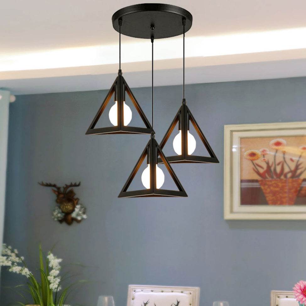 Retro Industrial Hanging Lamp With Wire Guard And Canopy In Black/White - 3 Heads Pendant Lighting