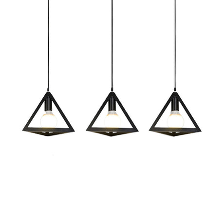 Retro Industrial Hanging Lamp With Wire Guard And Canopy In Black/White - 3 Heads Pendant Lighting