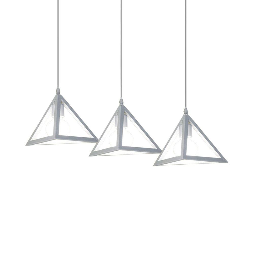 Retro Industrial Hanging Lamp With 3 Triangle Metallic Heads And Wire Guard In Black/White