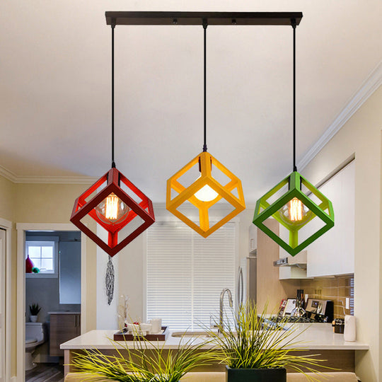 Industrial Metal Pendant Light With Wire Cage Shade - 3 Bulbs Black/White For Living Room Ceiling