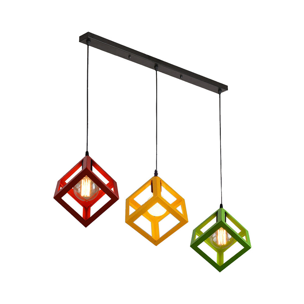 Industrial Metal Pendant Light With Wire Cage Shade - 3 Bulbs Black/White For Living Room Ceiling