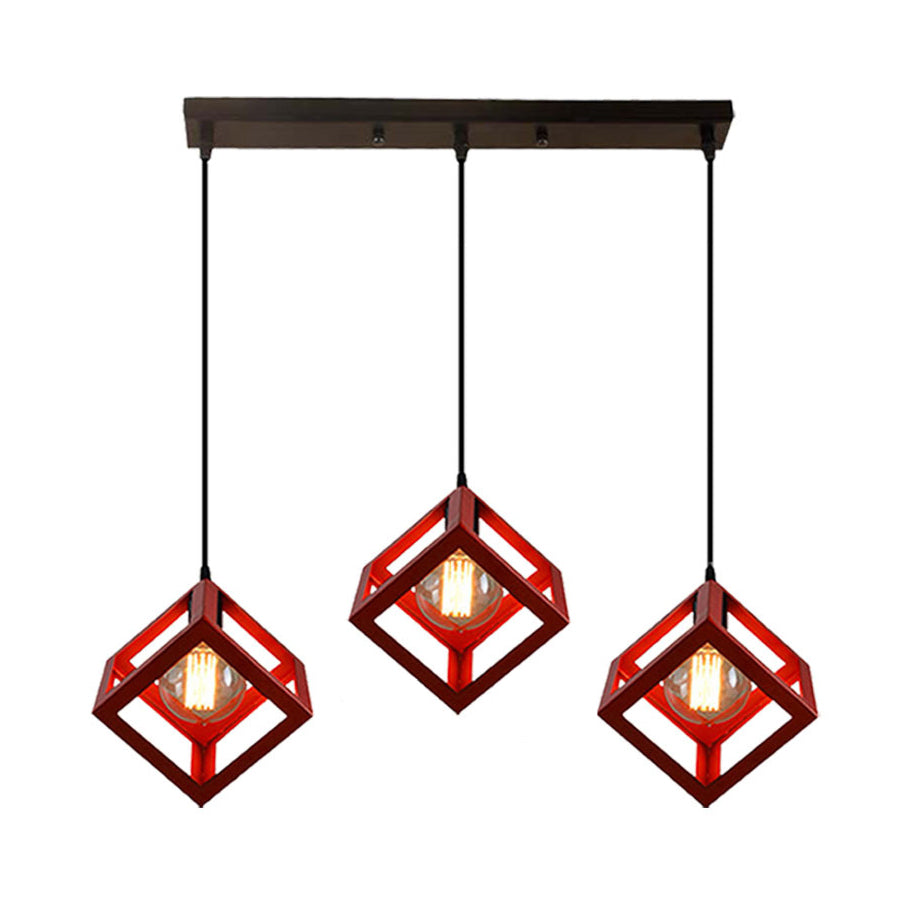 Metal Industrial Pendant Light With Wire Cage Shade - 3 Bulbs Black/White Living Room Ceiling Lamp
