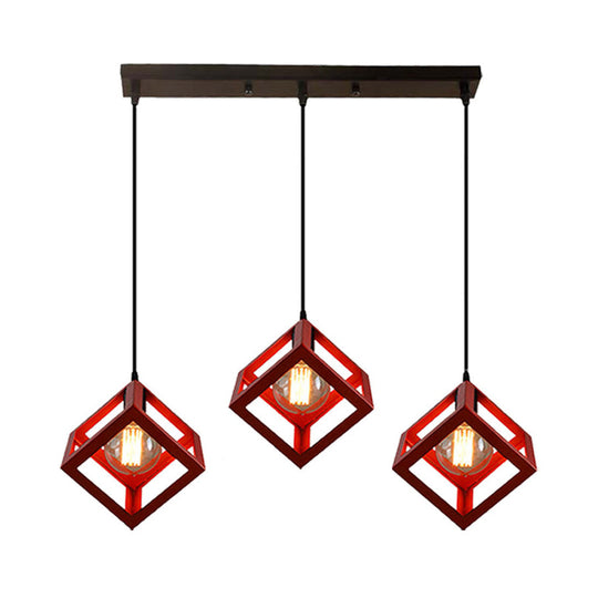 Metal Industrial Pendant Light With Wire Cage Shade - 3 Bulbs Black/White Living Room Ceiling Lamp