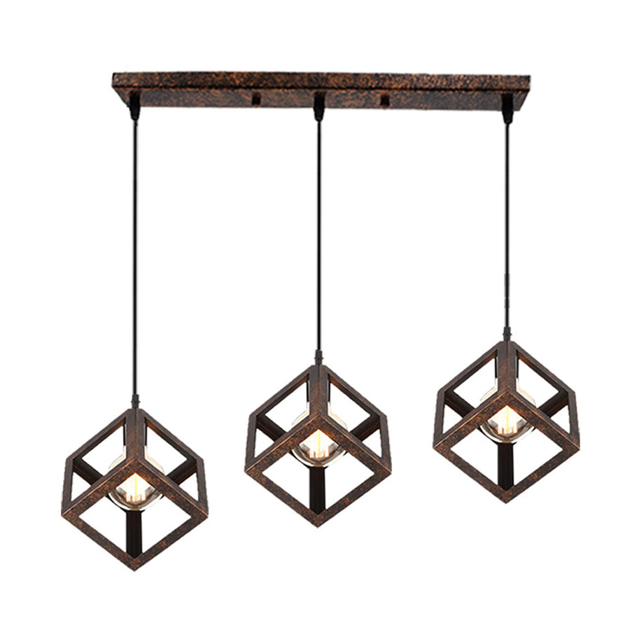 Metal Industrial Pendant Light With Wire Cage Shade - 3 Bulbs Black/White Living Room Ceiling Lamp