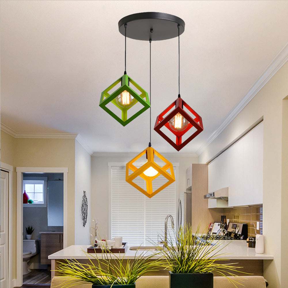 Metal Industrial Pendant Light With Wire Cage Shade - 3 Bulbs Black/White Living Room Ceiling Lamp