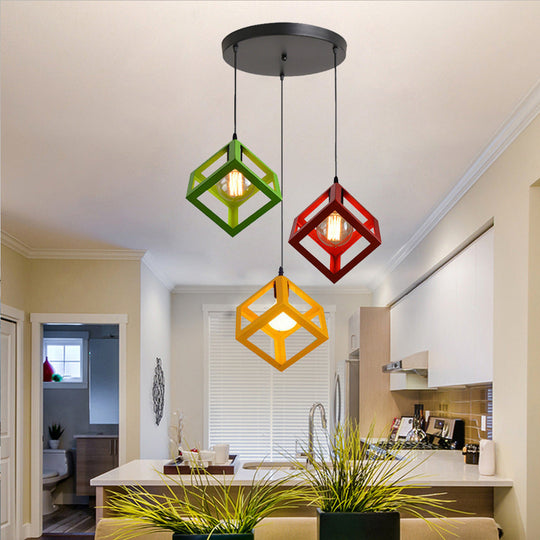 Industrial Metal Pendant Light With Wire Cage Shade - 3 Bulbs Black/White For Living Room Ceiling