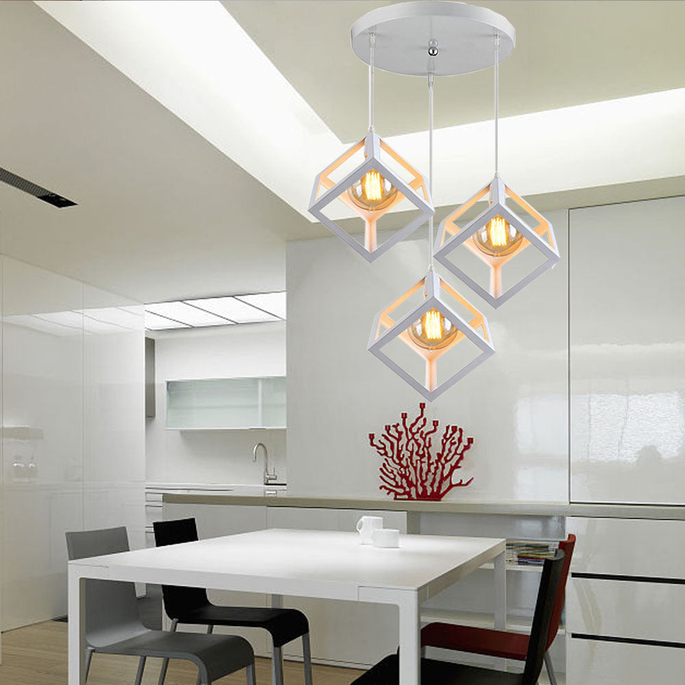 Industrial Metal Pendant Light With Wire Cage Shade - 3 Bulbs Black/White For Living Room Ceiling