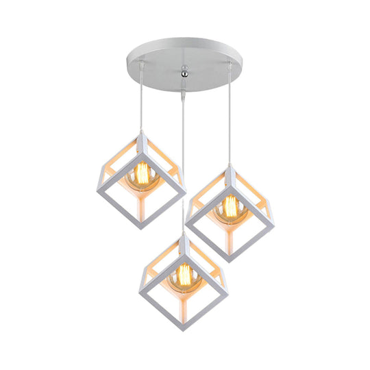 Industrial Metal Pendant Light With Wire Cage Shade - 3 Bulbs Black/White For Living Room Ceiling