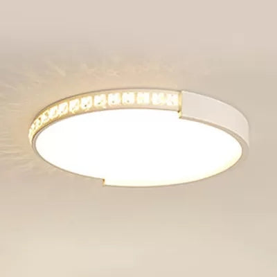 Modern Acrylic Circle Led Flushmount Ceiling Light With Crystal Deco - White Indoor Lighting