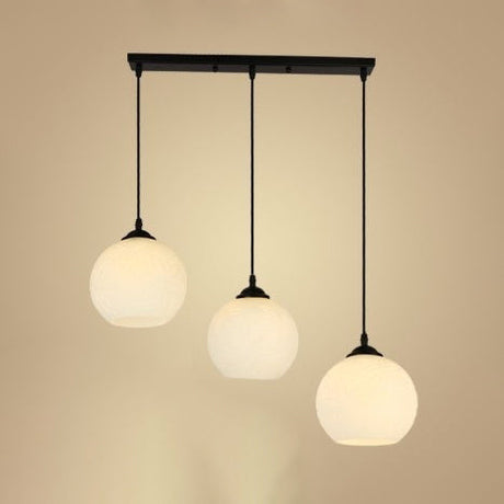 Industrial Black Opal Glass Pendant Lamp With 3-Light Spherical Cluster & Linear Canopy White