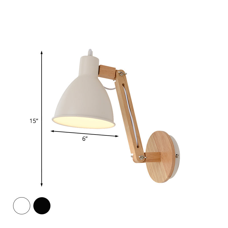 Iron Domed Wall Mounted Lamp: Modern 1 Head Light With Swing Arm And White/Black Finish