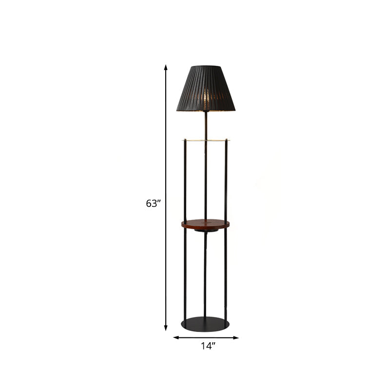 Contemporary Pleated Fabric Conic Floor Table Lamp - 1 Light Black Standard Design For Bedside