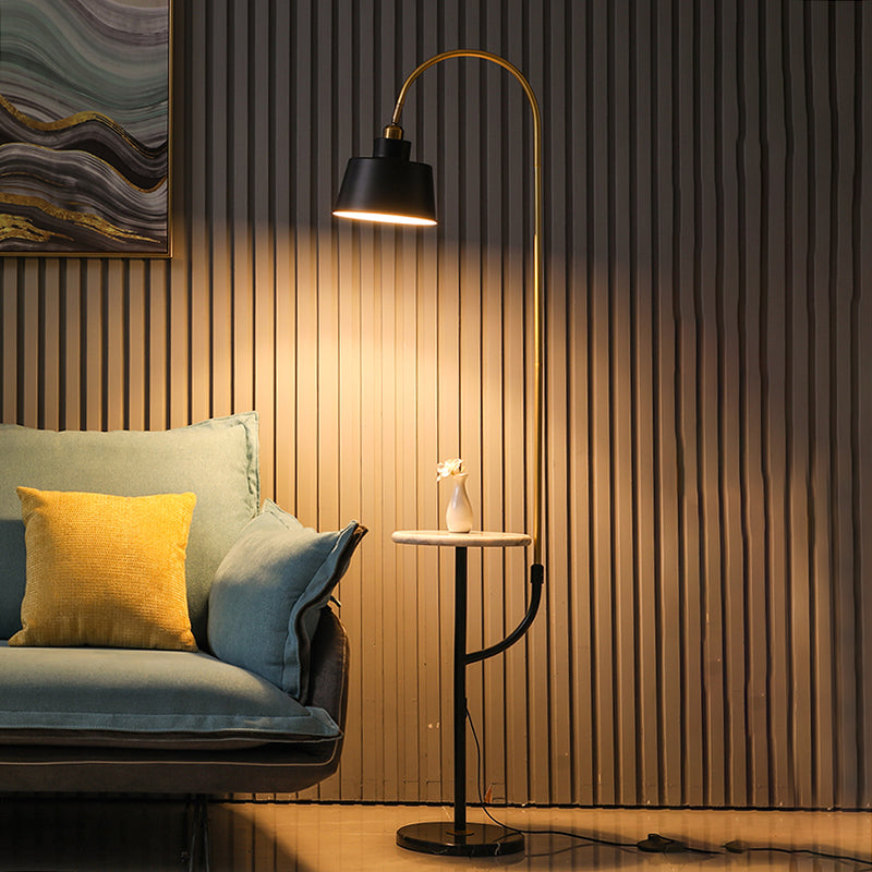 Modernist Black Floor Lamp With Metal Shade - 1-Head Living Room Stand Desk Light
